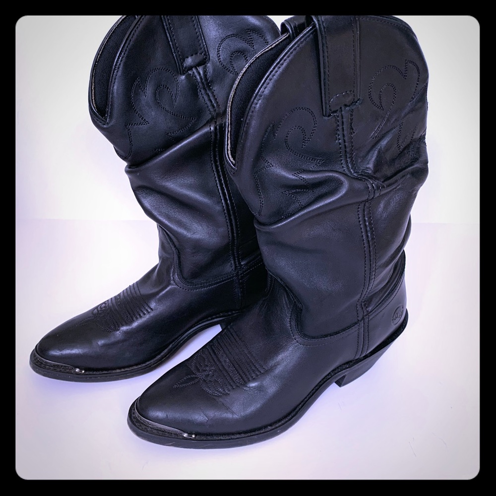 Double H Leather Black Slouch Western Boots sz 7
